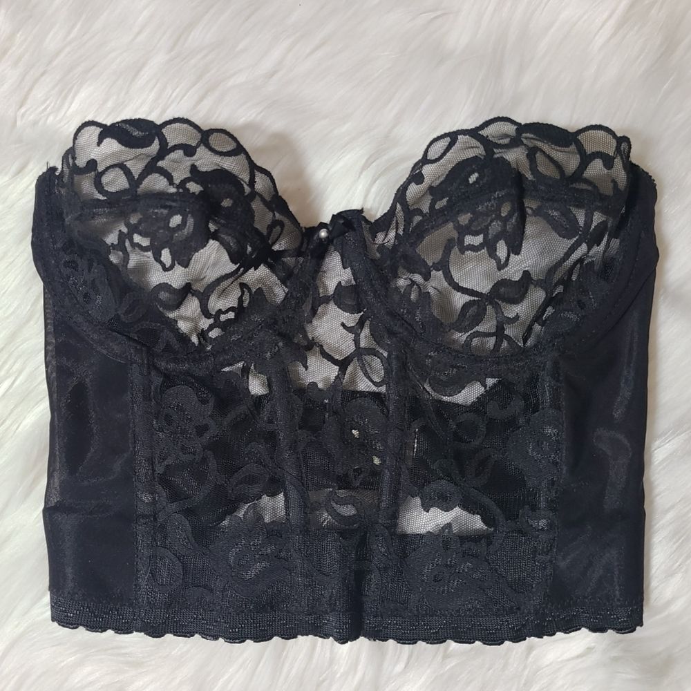 🔴SOLD🔴Vintage Victoria's Secret Gold Label Black Lace Bustier, 34C - Picture 3 of 14